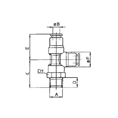 T mâle, piquage latéral, orientable, BSP conique