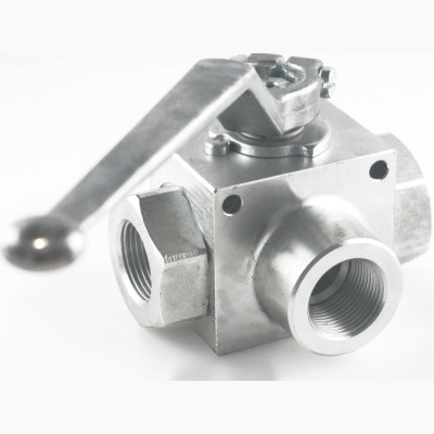 Vanne 3 voies passage en L percées inox