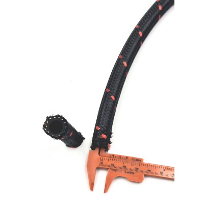 Tuyau moyenne pression circuit d'huile 180° tresse inox revêtue tresse textile noir