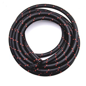 Tuyau moyenne pression circuit d'huile 180° tresse inox revêtue tresse textile noir