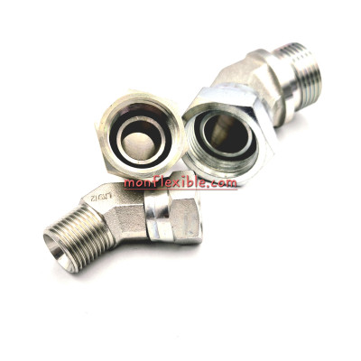 Adaptateur femelle BSP X mâle BSP coudé 45° raccord hydraulique acier
