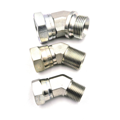 Adaptateur femelle BSP X mâle BSP coudé 45° raccord hydraulique acier