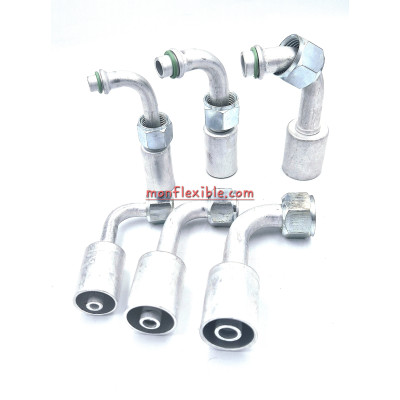 Embout pré-serti avec jupe Alu coudé 90° pour tuyau de climatisation standard R12