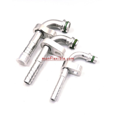Embout a bride Alu coudé 90° pour tuyau de climatisation R134a