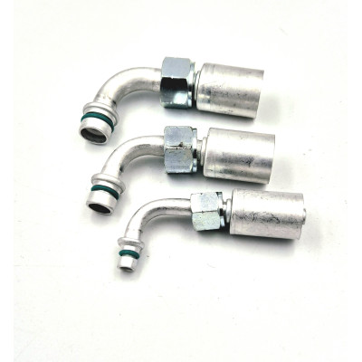 Embout pré-serti avec jupe Alu coudé 90° pour tuyau de climatisation mince R134